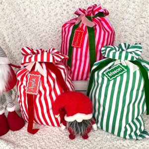 Striped Santa Sack with Custom Name Tag