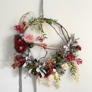 Natural Grapevine Christmas Wreath with Silk Florals & Ribbon
