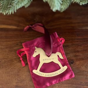 Personalised Hand-Stamped Brass Christmas Rocking Horse Ornament
