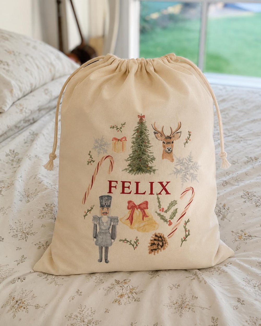 Personalised Calico Drawstring Santa Sack