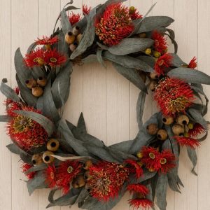 Australian Native Christmas Wreath with Red Banksia & Flowering Gum