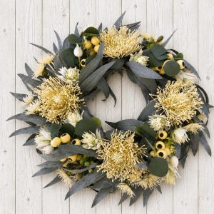 Aussie Native Christmas Wreath with Flowering Gum & Pincushion Protea