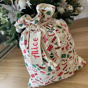 Personalised Handmade Cotton Santa Sack - Small or Large