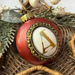 Hand Painted Vintage-Style Monogram Christmas Ornament